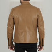 Men's Tan Quilted Leather Biker Jacket