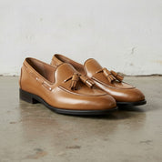 Men's Tan Apron-Toe Leather Tassel Loafers — Farnford