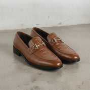 Men's Brown Crocodile-Embossed Leather Bit Loafers — Easington