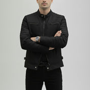Men's Black Leather Biker Jacket — Burgess