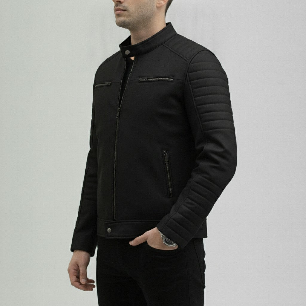 Men's Black Leather Biker Jacket — Burgess
