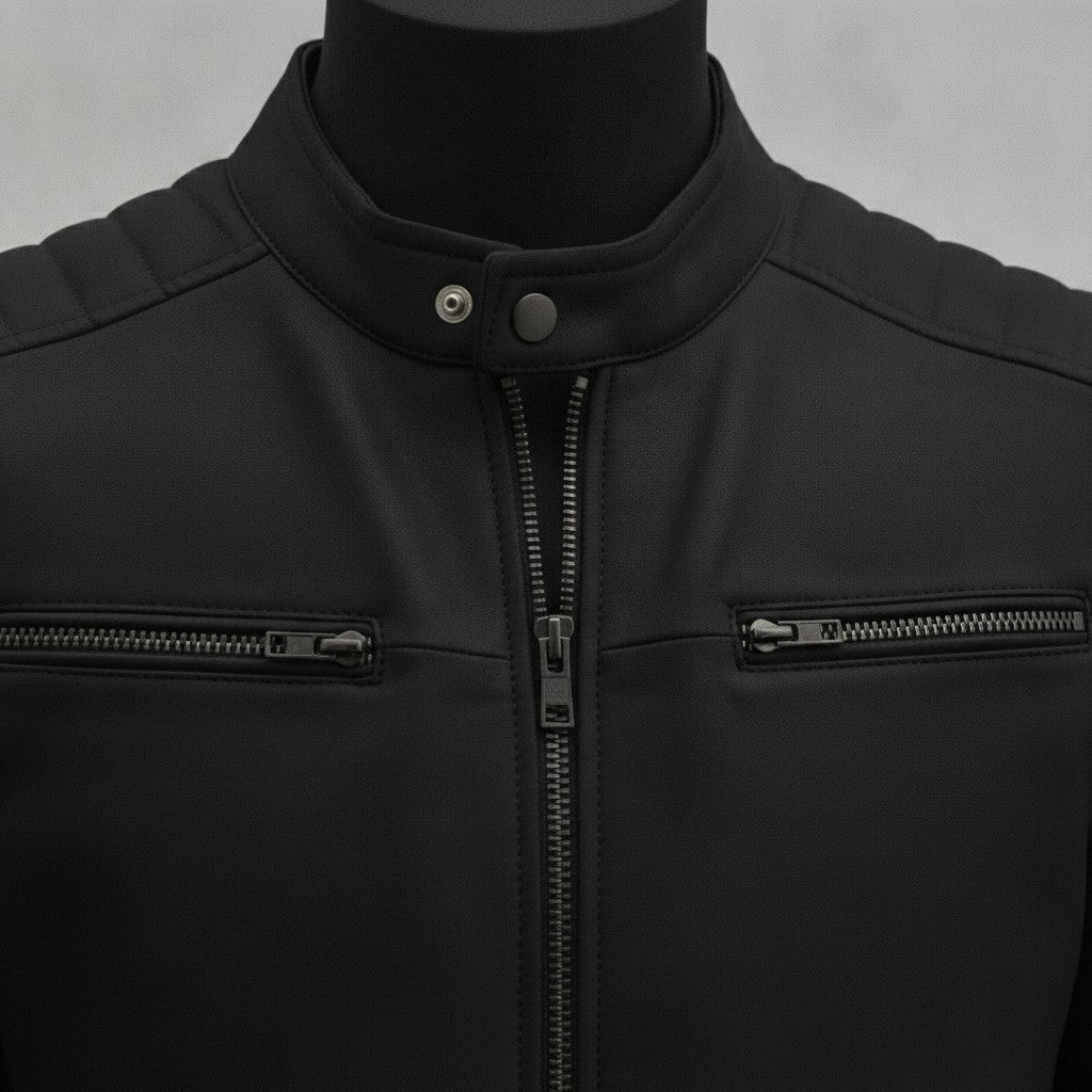 Men's Black Leather Biker Jacket — Burgess