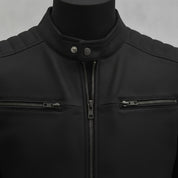 Men's Black Leather Biker Jacket — Burgess