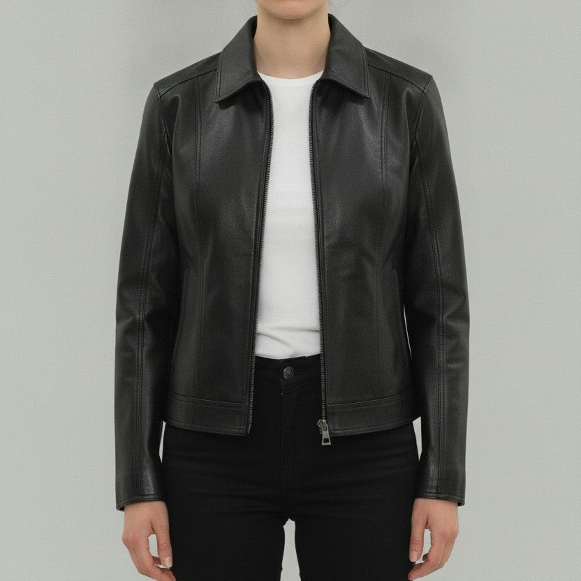 Women's Black Leather Blazer Jacket — Penrose