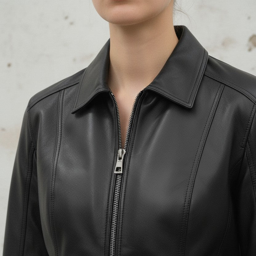Women's Black Leather Blazer Jacket — Penrose