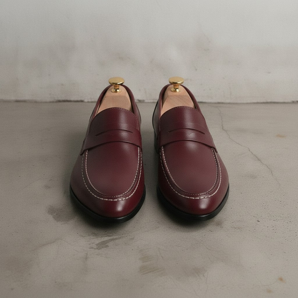 Men's Burgundy Leather Penny Loafers — Byfield