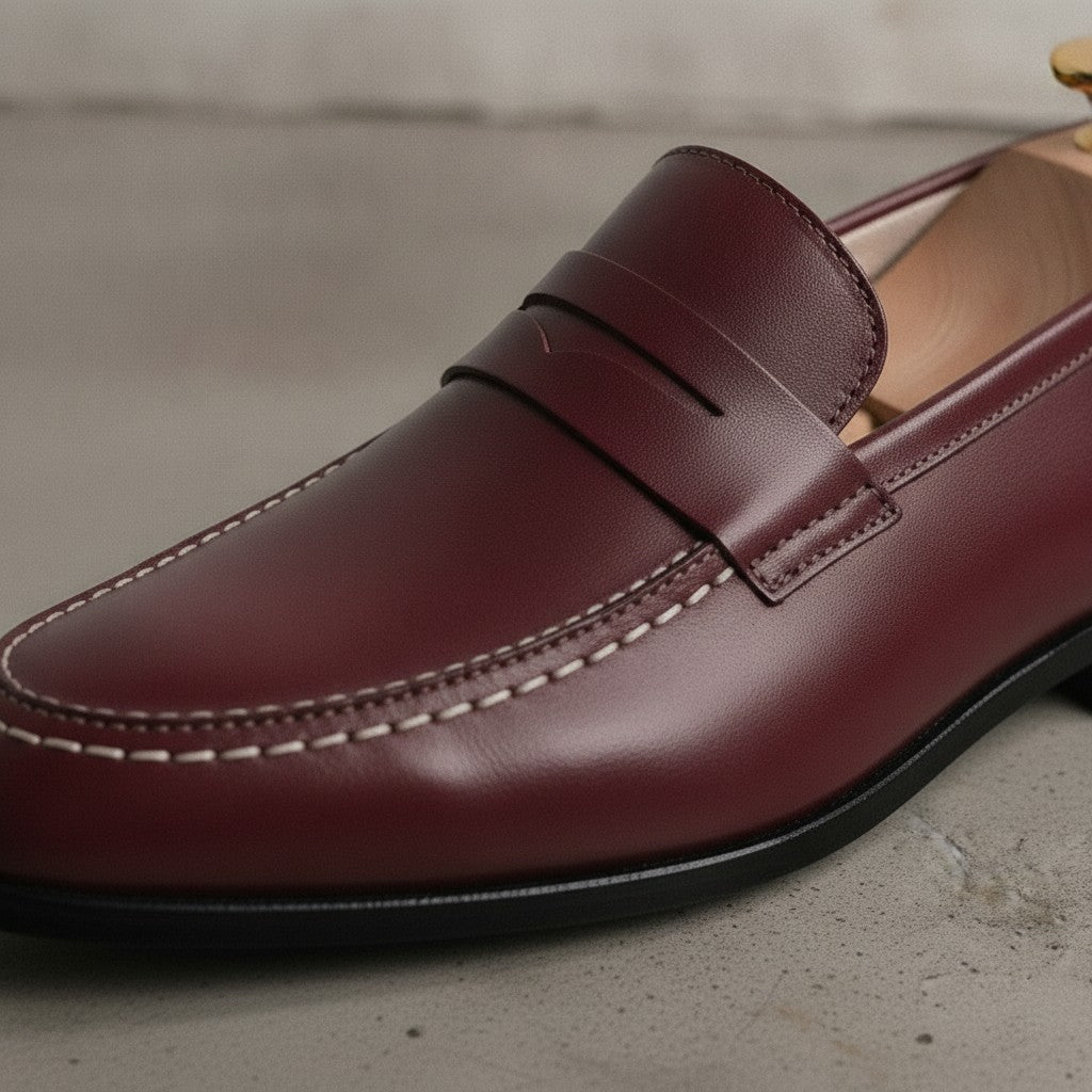 Men's Burgundy Leather Penny Loafers — Byfield