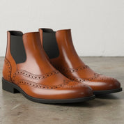 Men's Brown Wingtip Brogue Leather Chelsea Boots — Singleton — Singleton