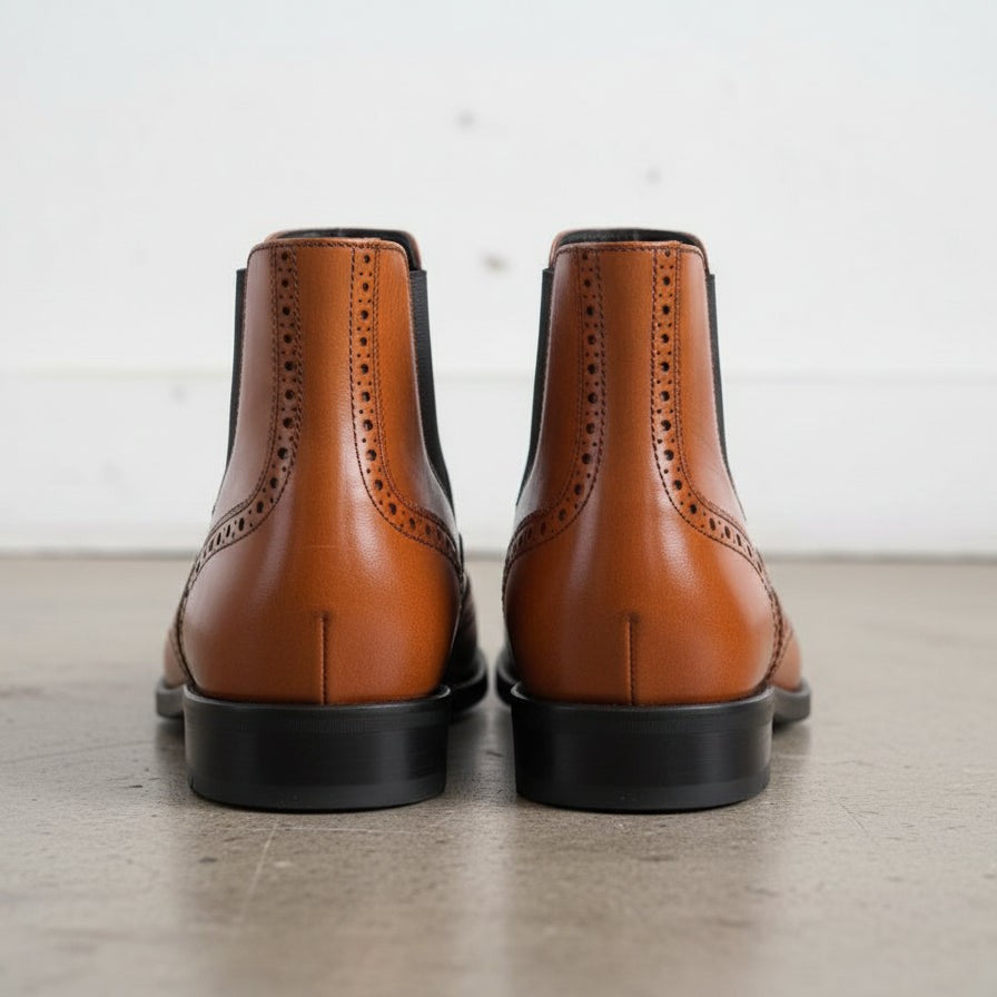 Men's Brown Wingtip Brogue Leather Chelsea Boots — Singleton — Singleton