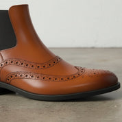 Men's Brown Wingtip Brogue Leather Chelsea Boots — Singleton — Singleton