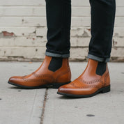 Men's Brown Wingtip Brogue Leather Chelsea Boots — Singleton — Singleton
