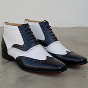 Men's Black and White Wingtip Spectator Leather Ankle Boots — Donne — Donne