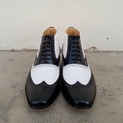 Men's Black and White Wingtip Spectator Leather Ankle Boots — Donne — Donne