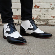 Men's Black and White Wingtip Spectator Leather Ankle Boots — Donne — Donne