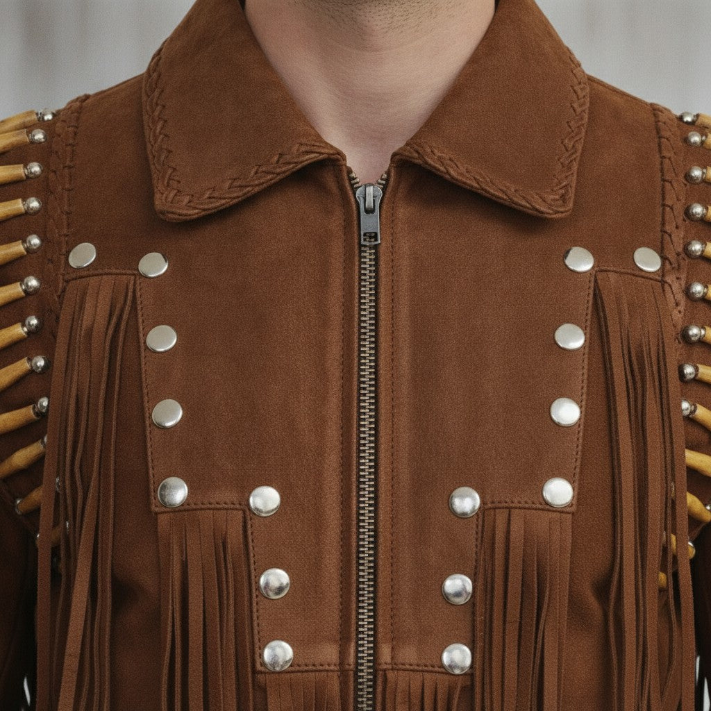 Men's Brown Suede Leather Biker Jacket — Cheswick