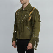 Men's Olive Green Suede Leather Biker Jacket — Cheswick