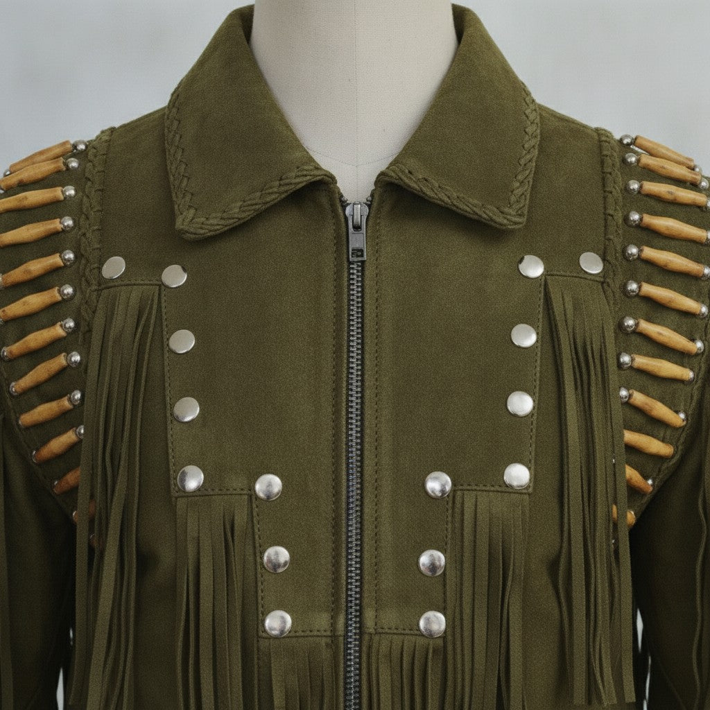 Men's Olive Green Suede Leather Biker Jacket — Cheswick