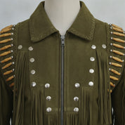 Men's Olive Green Suede Leather Biker Jacket — Cheswick