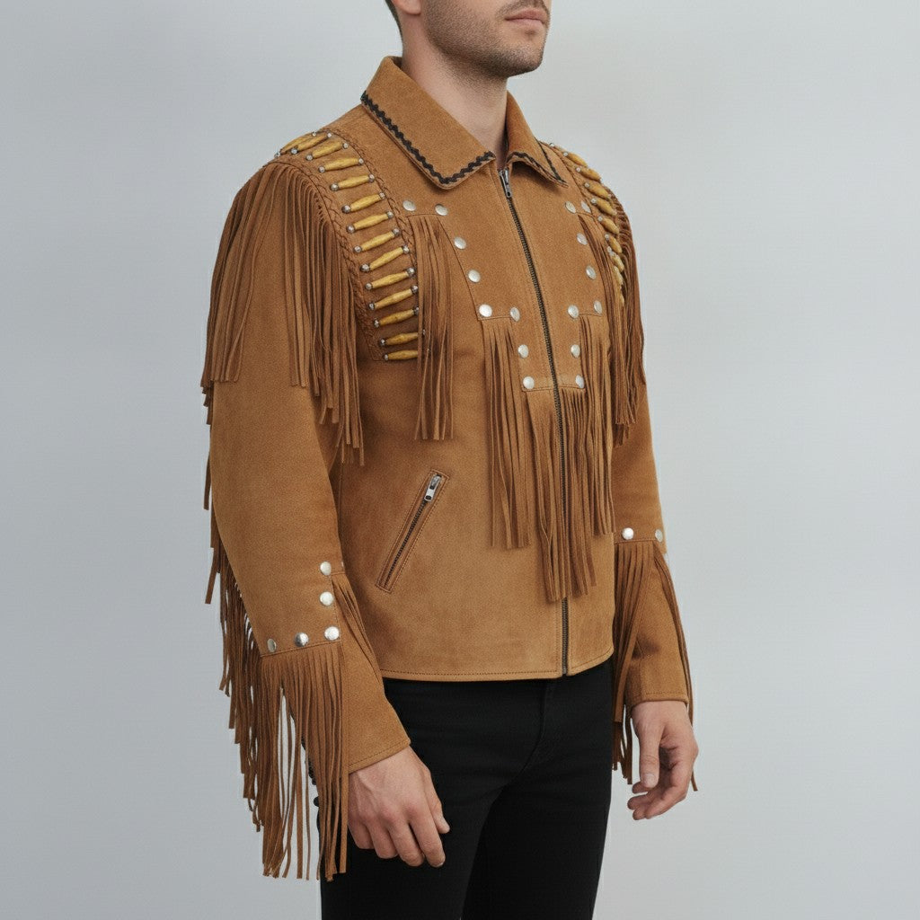 Men's Tan Suede Leather Biker Jacket — Cheswick