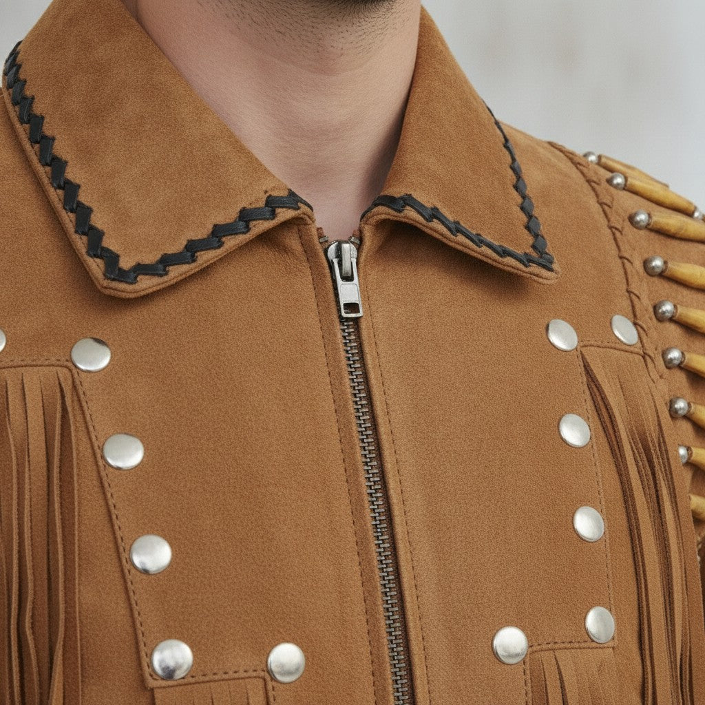 Men's Tan Suede Leather Biker Jacket — Cheswick