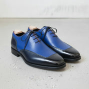 Men's Black and Blue Cap-Toe Leather Oxfords