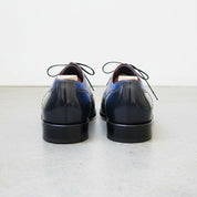 Men's Black and Blue Cap-Toe Leather Oxfords