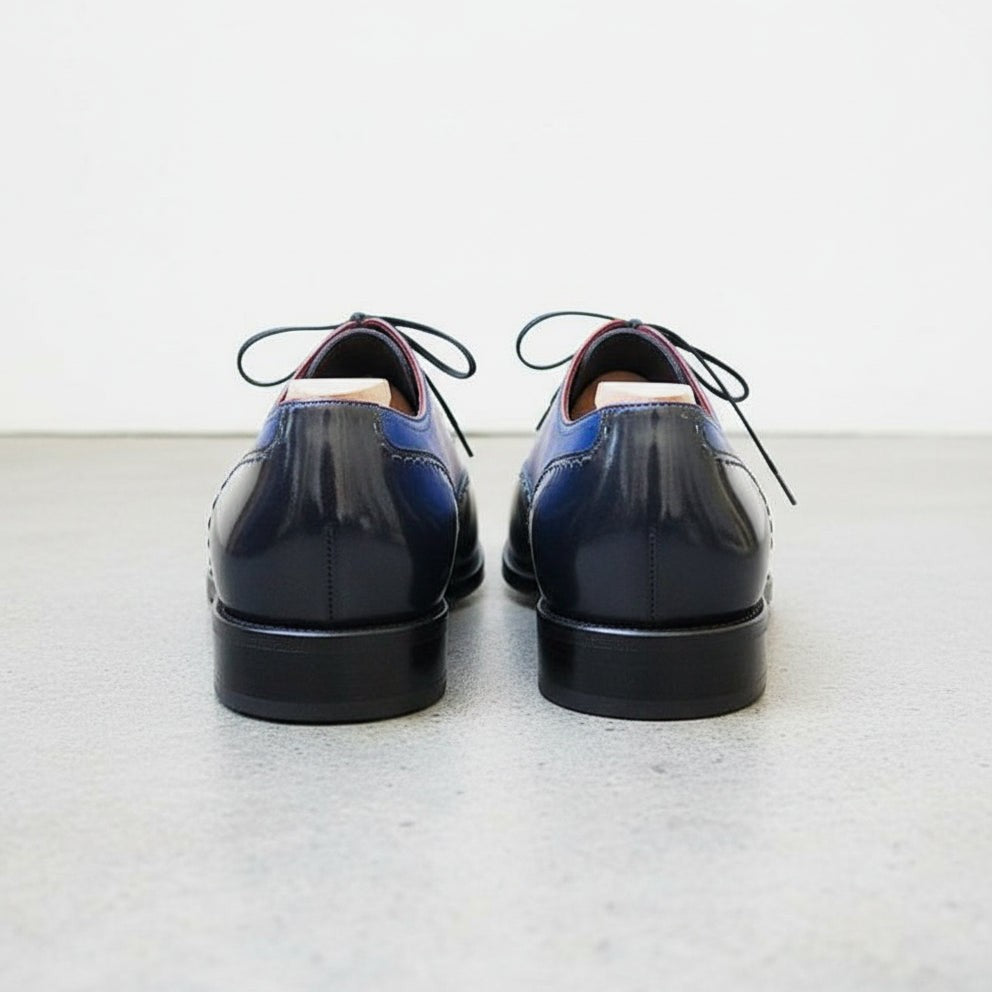 Men's Black and Blue Cap-Toe Leather Oxfords