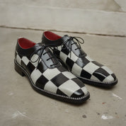Men's Black and Off-White Checkerboard Leather Plain-Toe Oxfords — Abbotley