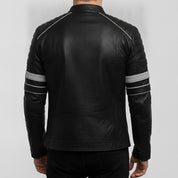 Men's Black Leather Biker Jacket with Stripes — Pendleton