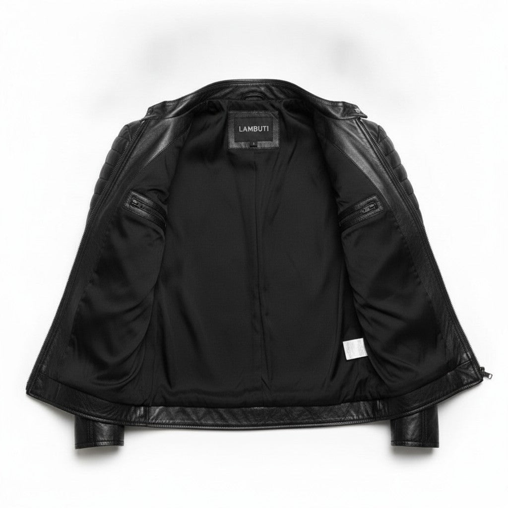 Men's Black Leather Biker Jacket with Stripes — Pendleton