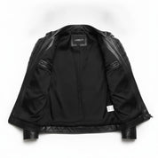 Men's Black Leather Biker Jacket with Stripes — Pendleton