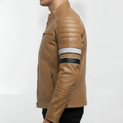 Men's Tan Leather Biker Jacket with Stripes — Pendleton