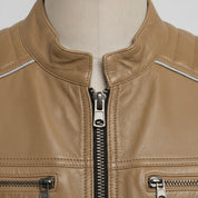Men's Tan Leather Biker Jacket with Stripes — Pendleton