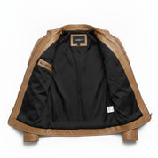 Men's Tan Leather Biker Jacket with Stripes — Pendleton