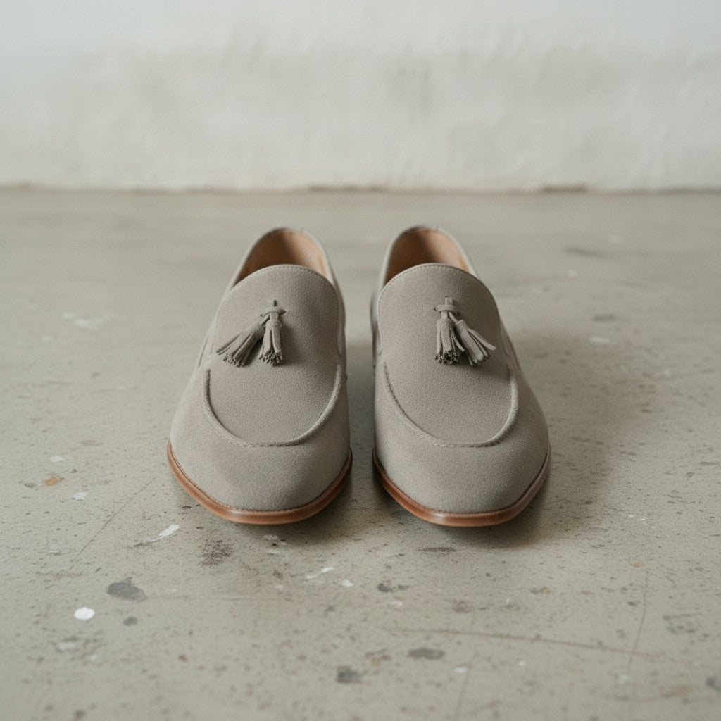 Light Gray Suede Tassel Loafers — Dover