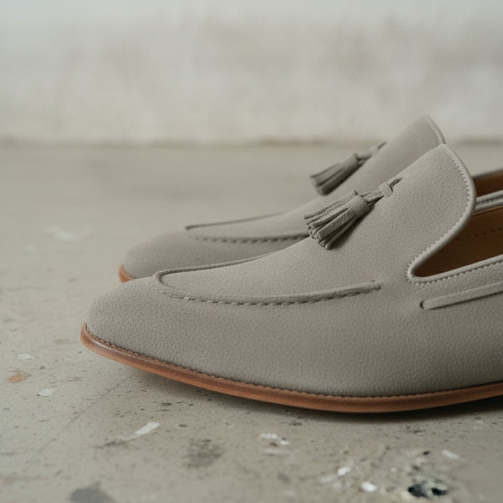 Light Gray Suede Tassel Loafers — Dover