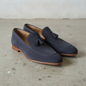 Navy Blue Suede Tassel Loafers — Dover