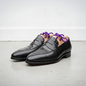 Men's Black Crocodile-Embossed Leather Penny Loafers — Aitchison