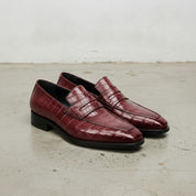 Men's Burgundy Cap-Toe Alligator-Embossed Leather Penny Loafers — Edwin