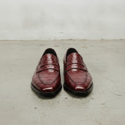 Men's Burgundy Cap-Toe Alligator-Embossed Leather Penny Loafers — Edwin