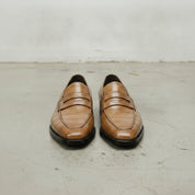 Men's Tan Cap-Toe Alligator-Embossed Leather Penny Loafers — Edwin