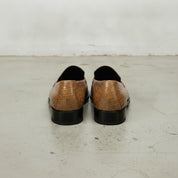 Men's Tan Cap-Toe Alligator-Embossed Leather Penny Loafers — Edwin