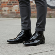 Men's Black Wingtip Leather Oxford Ankle Boots — Bancroft