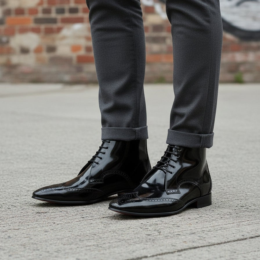 Men's Black Wingtip Leather Oxford Ankle Boots — Bancroft