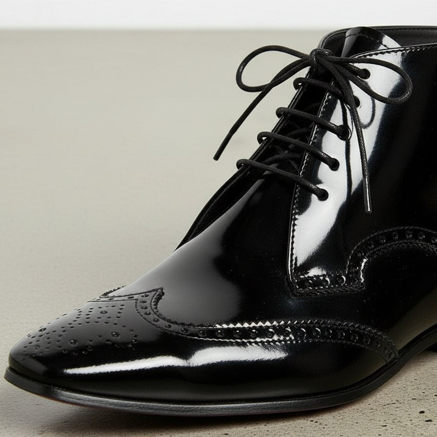 Men's Black Wingtip Leather Oxford Ankle Boots — Bancroft