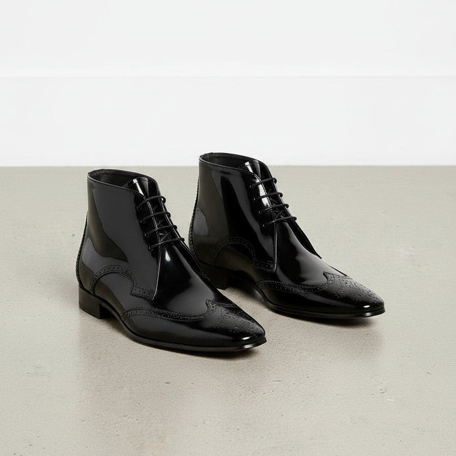 Men's Black Wingtip Leather Oxford Ankle Boots — Bancroft