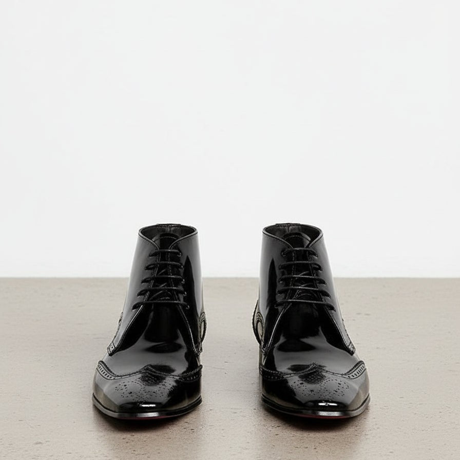 Men's Black Wingtip Leather Oxford Ankle Boots — Bancroft