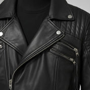 Men's Black Quilted Leather Biker Jacket — Abbett