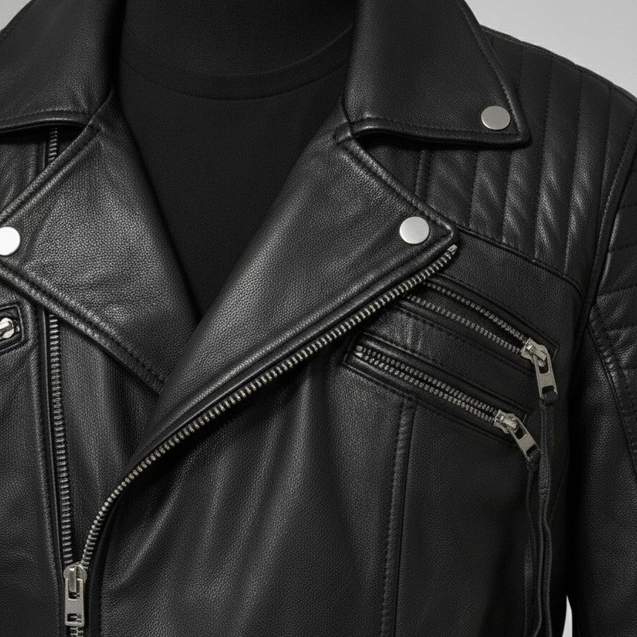 Men's Black Quilted Leather Biker Jacket — Abbett