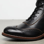 Men's Black Wingtip Cap-Toe Leather Ankle Boots — Lutton